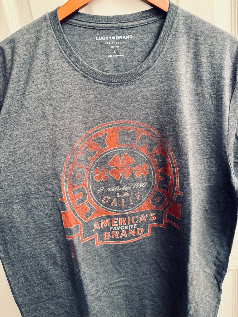 Lucky Brand Heather Charcoal Crew Neck Tee - White Print